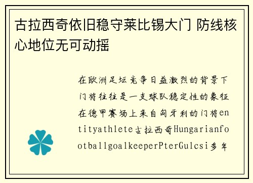 古拉西奇依旧稳守莱比锡大门 防线核心地位无可动摇 古拉西奇依旧稳守莱比锡大门 防线核心地位无可动摇